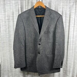 Classic Gray Herringbone Stafford 100% Wool 46L Men's Two Button Blazer Jacket